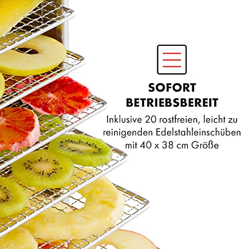 Klarstein Dörrautomat Edelstahl – 4.000-W-Dörrgerät, 48 Edelstahl-Einlegeböden, 30–90 °C, 24-Stunden-Timer, 6 Ventilatoren, 2 Trockenkammern, 50–55 dB, ideal für Obst, Gemüse, Fleisch, Kräuter, Silbero