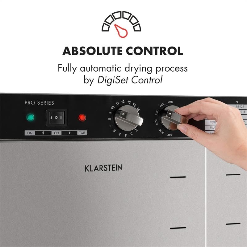 Klarstein Dörrautomat Edelstahl – 4.000-W-Dörrgerät, 48 Edelstahl-Einlegeböden, 30–90 °C, 24-Stunden-Timer, 6 Ventilatoren, 2 Trockenkammern, 50–55 dB, ideal für Obst, Gemüse, Fleisch, Kräuter, Silbero