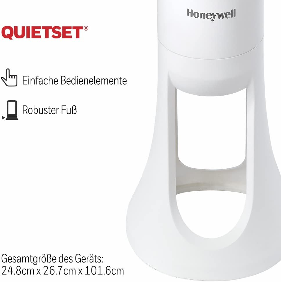 Honeywell HYF260E QuietSet Turmventilator 83cm – 5 Stufen, 80° Oszillation, 30W, Timer, Fernbedienung, Weiß