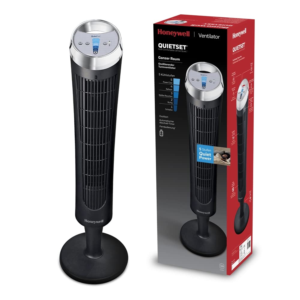 Honeywell HYF260E QuietSet Turmventilator 83cm – 5 Stufen, 80° Oszillation, 30W, Timer, Fernbedienung, Weiß