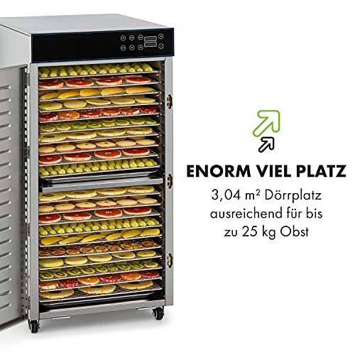 Klarstein Dörrautomat Edelstahl – 4.000-W-Dörrgerät, 48 Edelstahl-Einlegeböden, 30–90 °C, 24-Stunden-Timer, 6 Ventilatoren, 2 Trockenkammern, 50–55 dB, ideal für Obst, Gemüse, Fleisch, Kräuter, Silbero