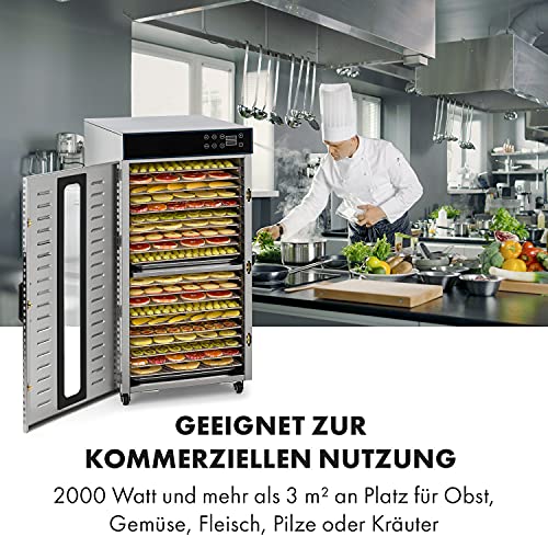 Klarstein Dörrautomat Edelstahl – 4.000-W-Dörrgerät, 48 Edelstahl-Einlegeböden, 30–90 °C, 24-Stunden-Timer, 6 Ventilatoren, 2 Trockenkammern, 50–55 dB, ideal für Obst, Gemüse, Fleisch, Kräuter, Silbero