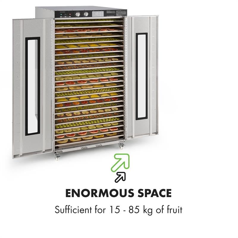 Klarstein Dörrautomat Edelstahl – 4.000-W-Dörrgerät, 48 Edelstahl-Einlegeböden, 30–90 °C, 24-Stunden-Timer, 6 Ventilatoren, 2 Trockenkammern, 50–55 dB, ideal für Obst, Gemüse, Fleisch, Kräuter, Silbero