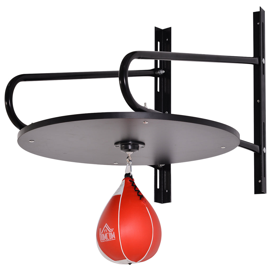 HOMCOM Punching Ball Speedball Boxen mit drehbarer Plattform + Luftpumpe Höhenverstellbar Stahl synthetische Beschichtung Rot Schwarz