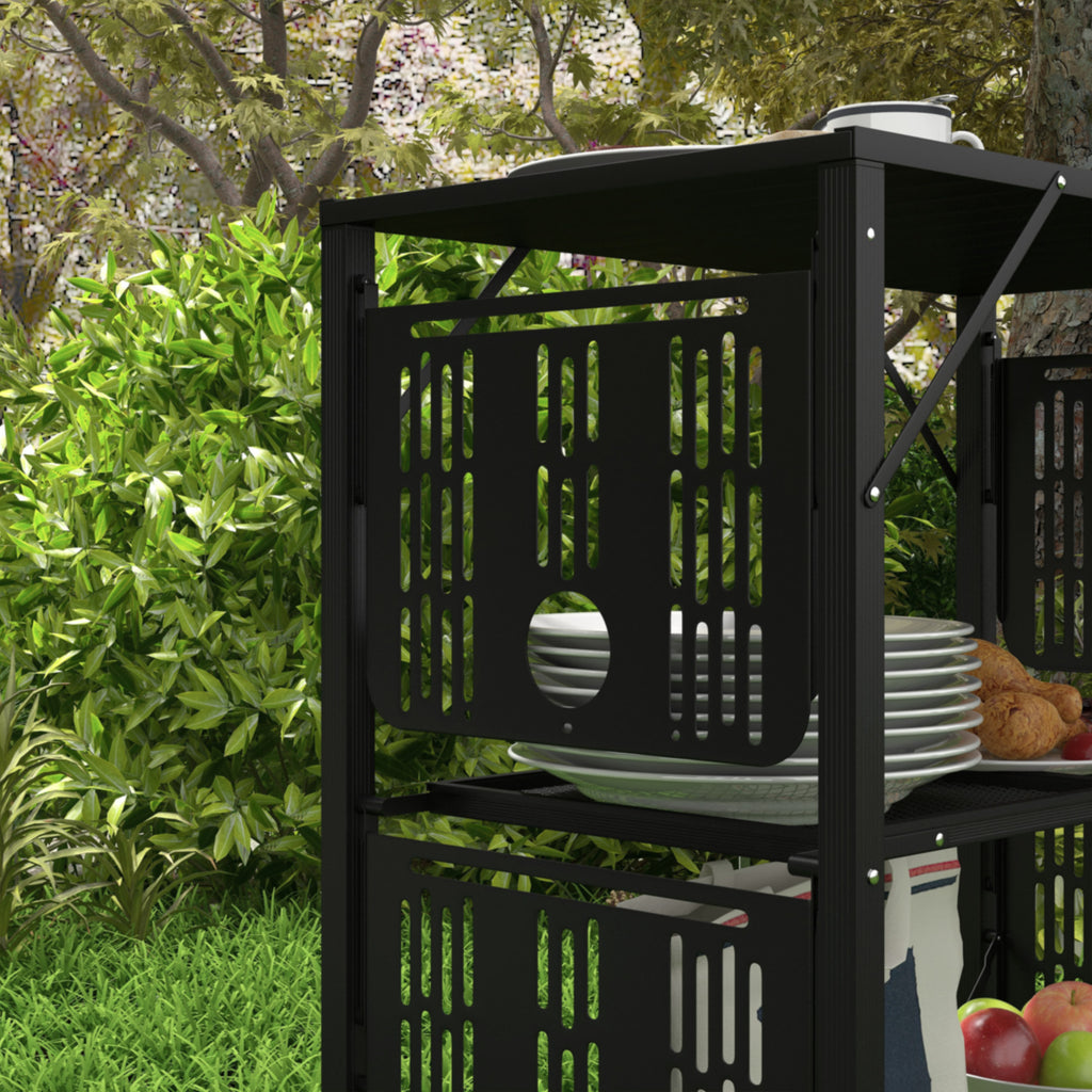 Outsunny Campingtisch Picknicktisch Outdoor-Küchenschrank, klappbar, wetterbeständig, 126 cm x 44 cm x 80 cm, Schwarz