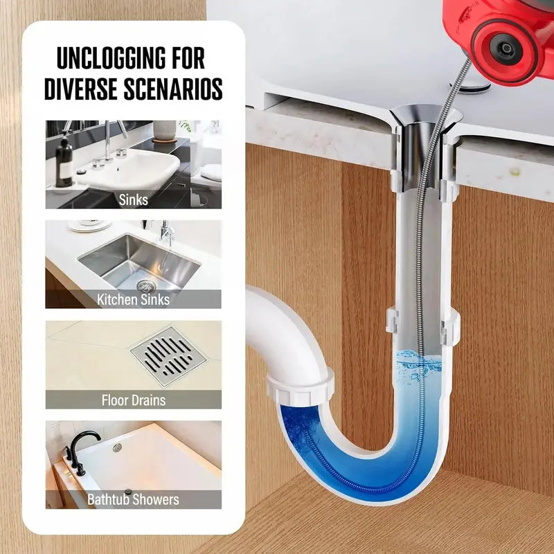 20V Cordless Drain Auger with Auto-Feed System – 25-Foot Electric Snake Kit Includes 2.0Ah Battery, Charger, Storage Bag, and Protective Gloves for Kitchen, Bathroom & Shower Lines