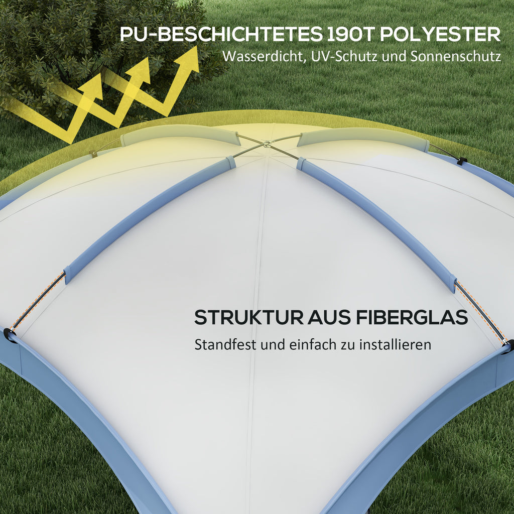 Outsunny Event Shelter 3,5 x 3,5m Pavillon mit Haken Tür Wasserabweisend winterfest Gartenpavillon Hellblau