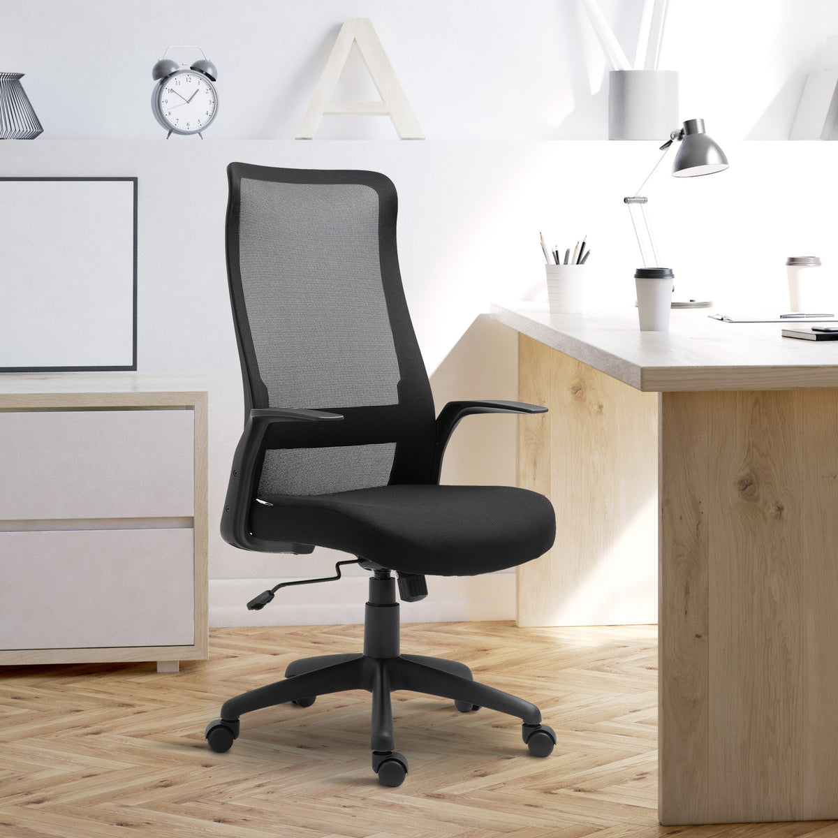 Vinsetto Bürostuhl Kopflehne Home-Office-Stuhl höhenverstellbarer Schreibtischstuhl ergonomisch 360°-Drehräder Büro Schaumstoff Nylon Schwarz 62 x 62 x 113-122 cm