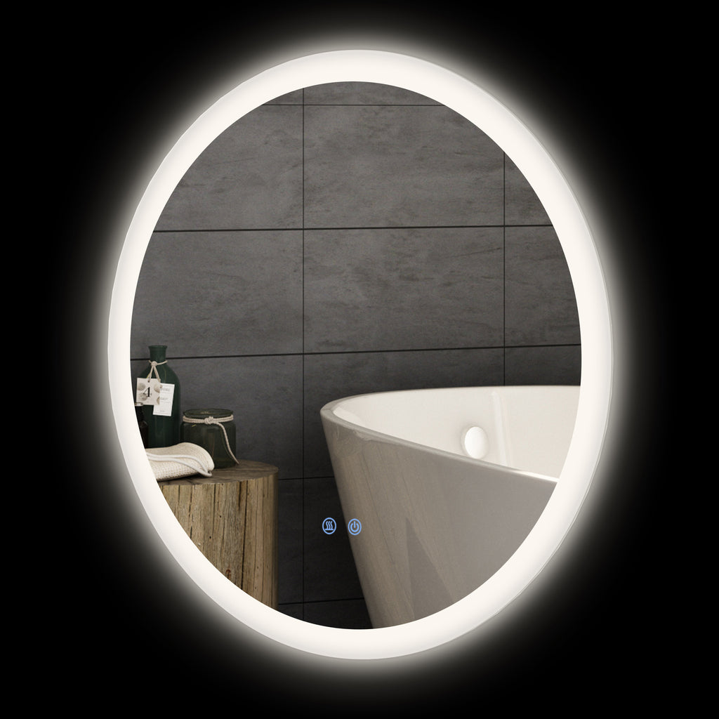 kleankin LED Badspiegel, einstellbare Helligkeit, Entnebelung, Touch, IP44, Metall/Glas, Ø60 cm, Weiß/Silber