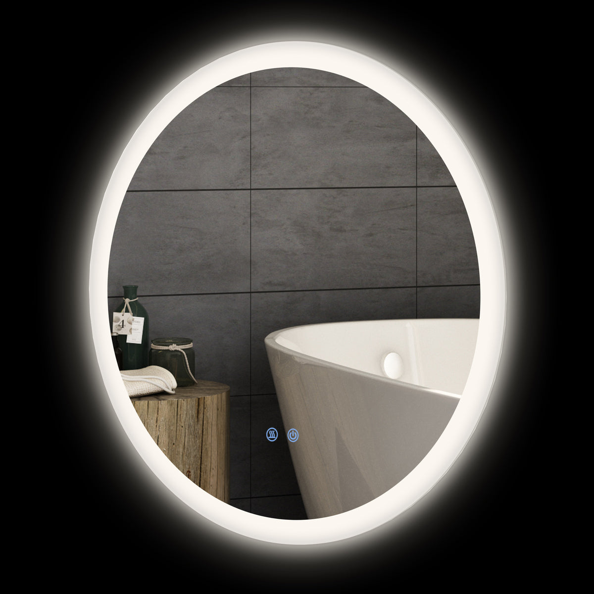 kleankin LED Badspiegel, einstellbare Helligkeit, Entnebelung, Touch, IP44, Metall/Glas, Ø60 cm, Weiß/Silber