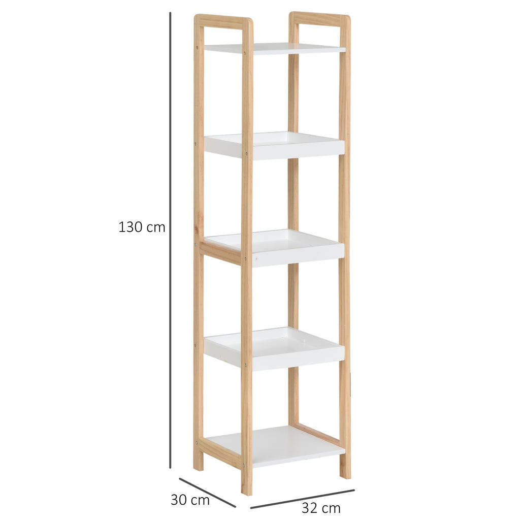 HOMCOM® Badregal Standregal Lagerregal Küchenregal 5 Ablagen Bambus + MDF 32 x 30 x 130 cm