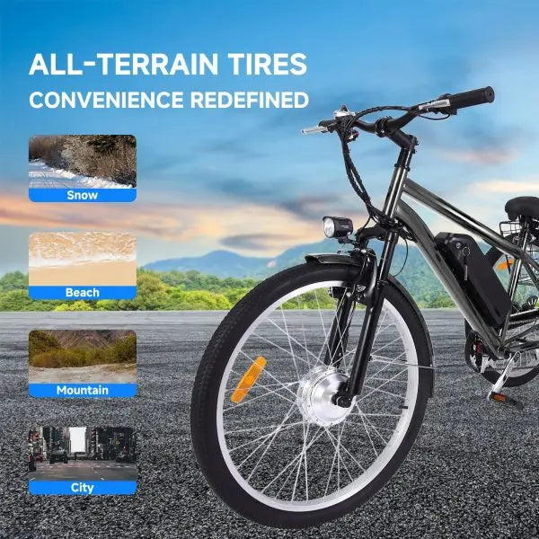 26-Inch Adult Electric Tricycle – 3-Wheel Fat-Tire Design, 7-Speed, 350W Motor, 36V 10Ah Removable Battery