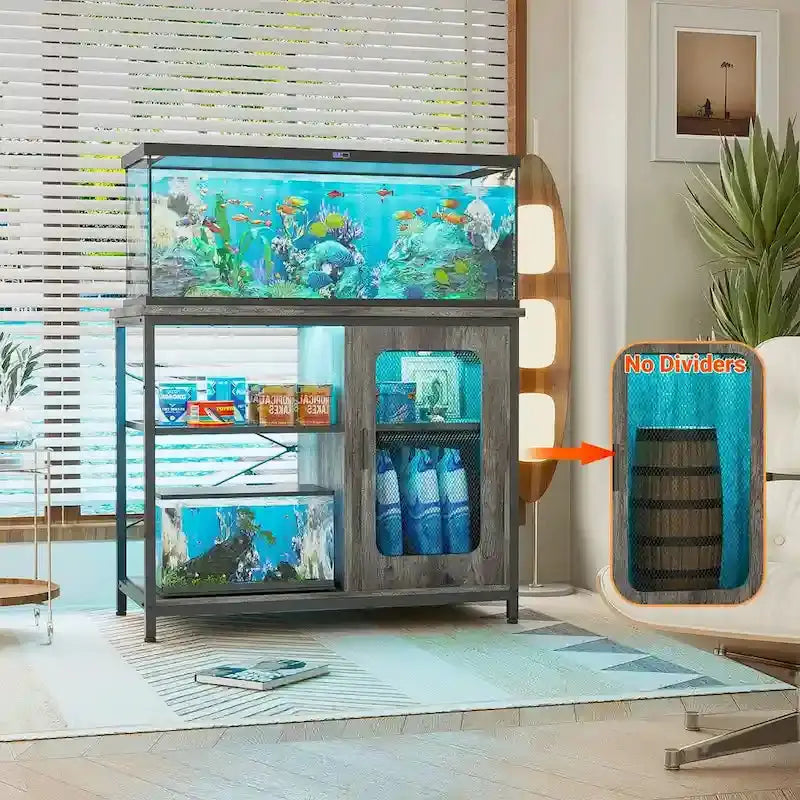 20–29 Gallon Aquarium Stand with Built-In Power Outlets and Integrated LED Lighting