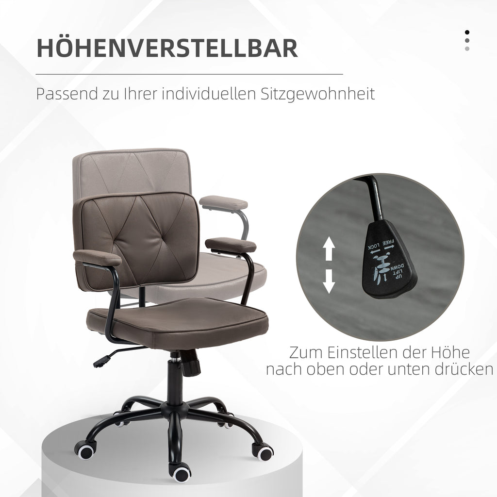 Vinsetto Bürostuhl Computerstuhl, Retrodesign, Knopfheftung, Kunstleder, höhenverstellbar, Kaffee