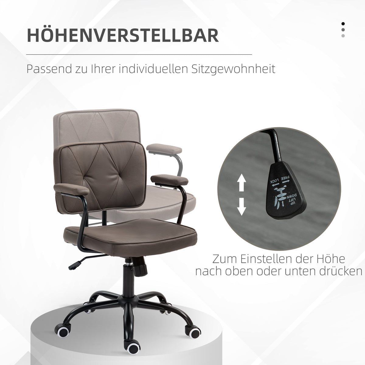 Vinsetto Bürostuhl Computerstuhl, Retrodesign, Knopfheftung, Kunstleder, höhenverstellbar, Kaffee