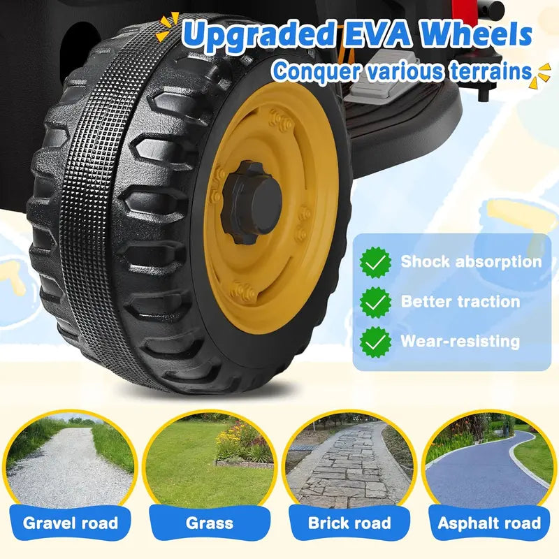 24V Ride-On Tractor for Kids – Tilting Detachable Trailer, Dual 65W Motors, Bluetooth, Remote Control & Music Features