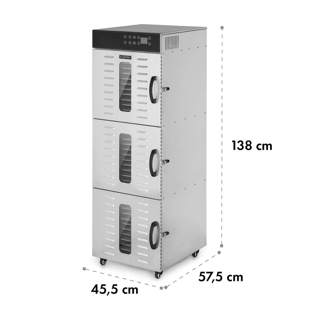 Klarstein Dörrautomat Edelstahl – 4.000-W-Dörrgerät, 48 Edelstahl-Einlegeböden, 30–90 °C, 24-Stunden-Timer, 6 Ventilatoren, 2 Trockenkammern, 50–55 dB, ideal für Obst, Gemüse, Fleisch, Kräuter, Silbero