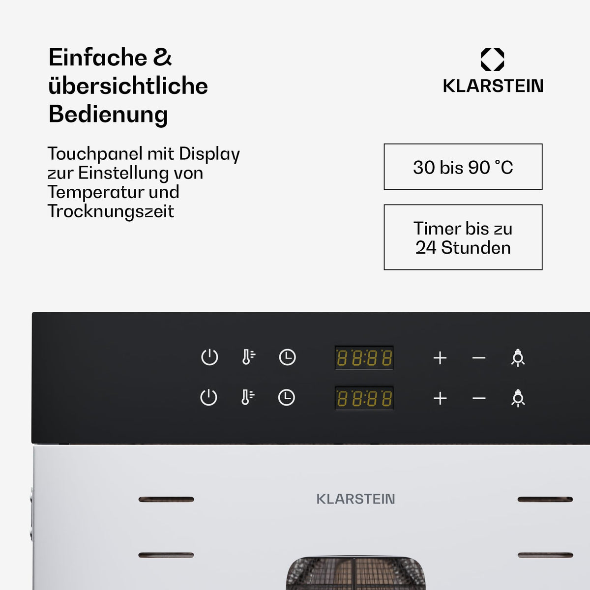 Klarstein Dörrautomat Edelstahl – 4.000-W-Dörrgerät, 48 Edelstahl-Einlegeböden, 30–90 °C, 24-Stunden-Timer, 6 Ventilatoren, 2 Trockenkammern, 50–55 dB, ideal für Obst, Gemüse, Fleisch, Kräuter, Silbero