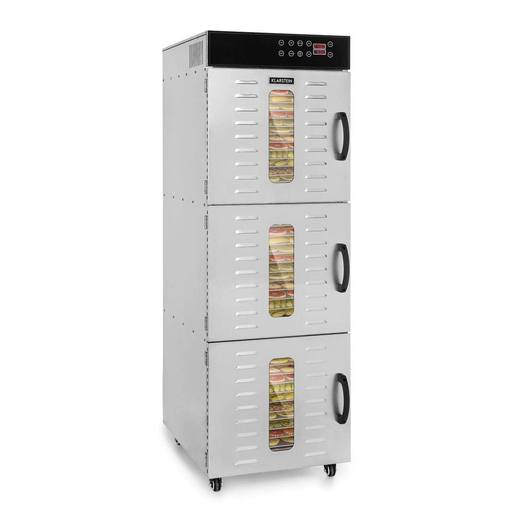 Klarstein Dörrautomat Edelstahl – 4.000-W-Dörrgerät, 48 Edelstahl-Einlegeböden, 30–90 °C, 24-Stunden-Timer, 6 Ventilatoren, 2 Trockenkammern, 50–55 dB, ideal für Obst, Gemüse, Fleisch, Kräuter, Silbero