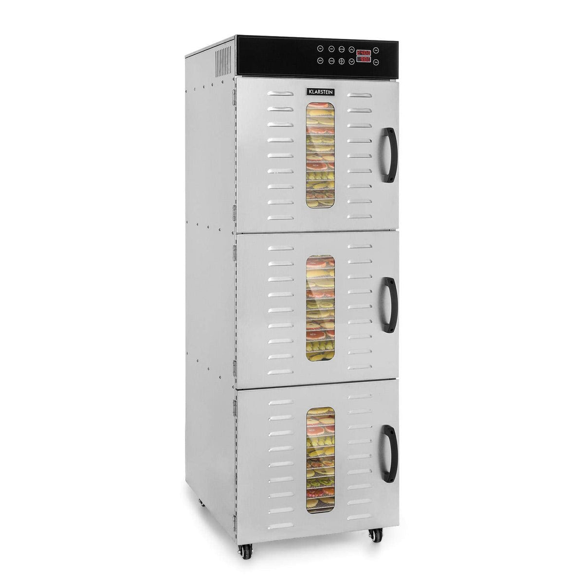 Klarstein Dörrautomat Edelstahl – 4.000-W-Dörrgerät, 48 Edelstahl-Einlegeböden, 30–90 °C, 24-Stunden-Timer, 6 Ventilatoren, 2 Trockenkammern, 50–55 dB, ideal für Obst, Gemüse, Fleisch, Kräuter, Silbero