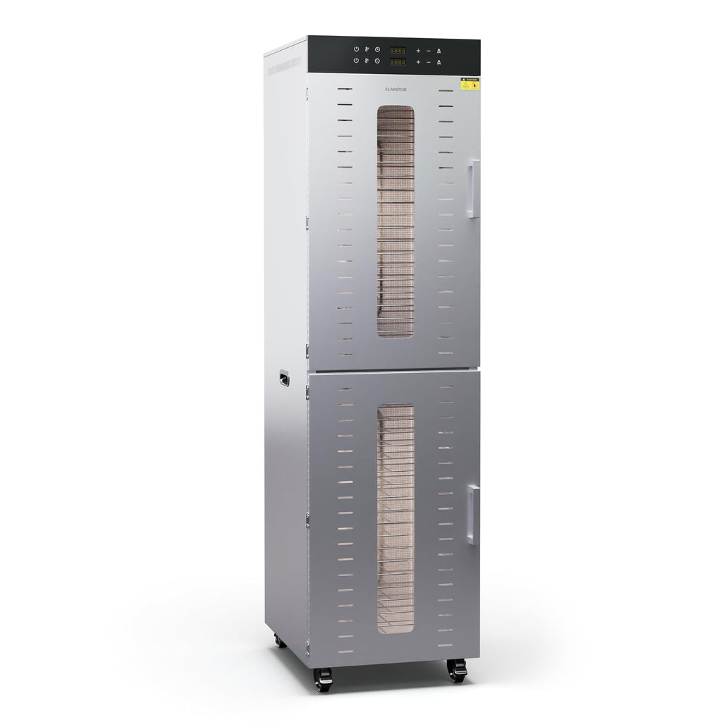 Klarstein Dörrautomat Edelstahl – 4.000-W-Dörrgerät, 48 Edelstahl-Einlegeböden, 30–90 °C, 24-Stunden-Timer, 6 Ventilatoren, 2 Trockenkammern, 50–55 dB, ideal für Obst, Gemüse, Fleisch, Kräuter, Silbero
