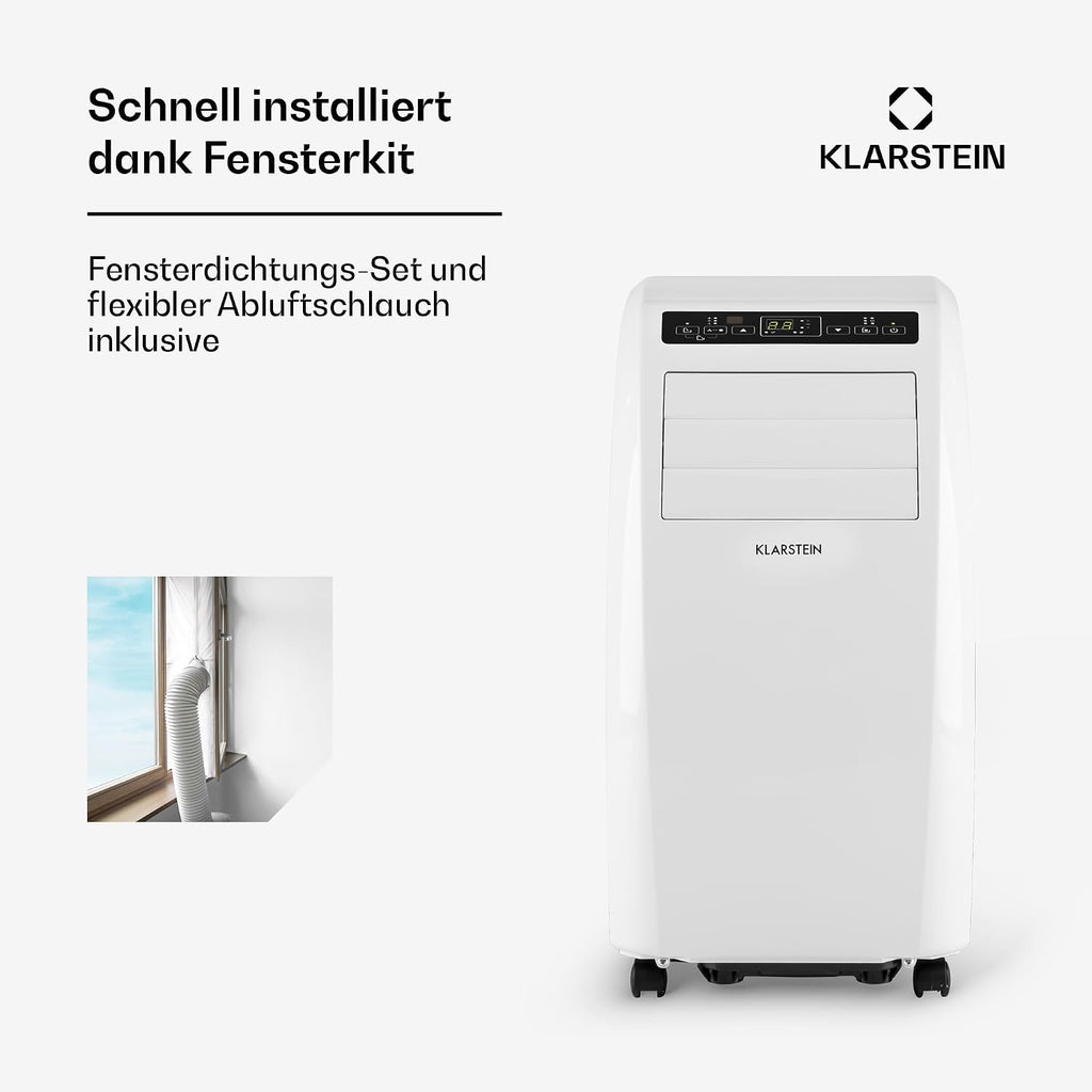 Klarstein Metrobreeze Rom Mobiles Klimagerät 10.000 BTU – 4-in-1, R290, EEK A+, SEER 12, 3kW, Fernbedienung, Weiß
