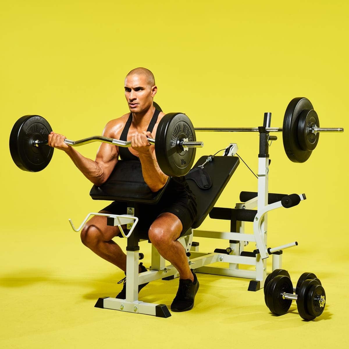 Gorilla Sports Hantelbank mit Gewichten, 170 cm Stange und Hantelset ✨