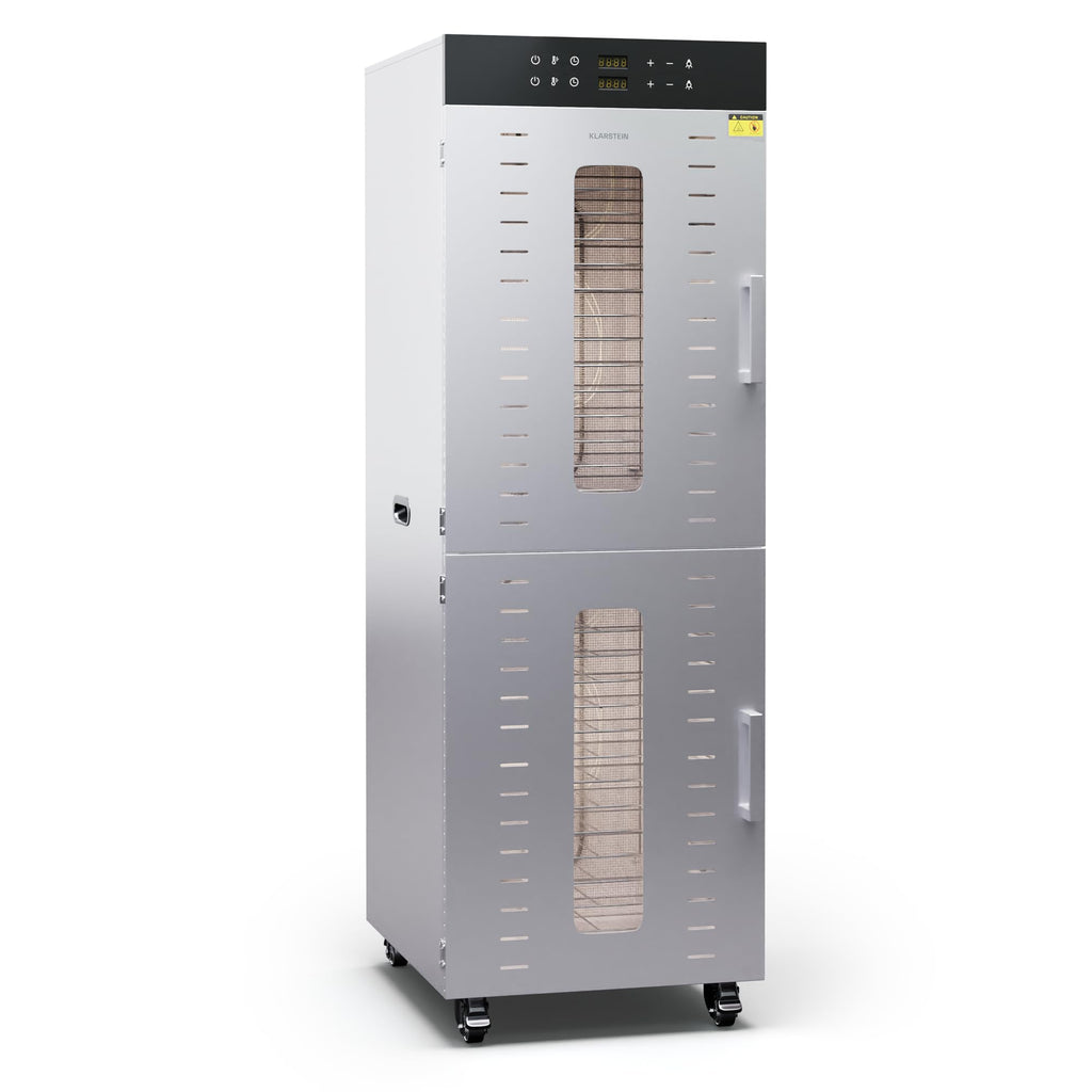 Klarstein Dörrautomat Edelstahl – 4.000-W-Dörrgerät, 48 Edelstahl-Einlegeböden, 30–90 °C, 24-Stunden-Timer, 6 Ventilatoren, 2 Trockenkammern, 50–55 dB, ideal für Obst, Gemüse, Fleisch, Kräuter, Silbero
