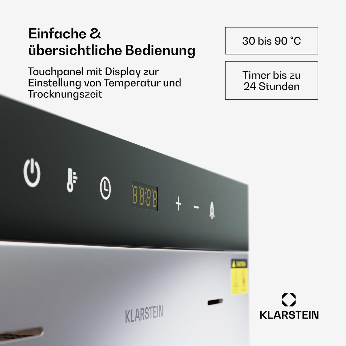 Klarstein Dörrautomat Edelstahl – 4.000-W-Dörrgerät, 48 Edelstahl-Einlegeböden, 30–90 °C, 24-Stunden-Timer, 6 Ventilatoren, 2 Trockenkammern, 50–55 dB, ideal für Obst, Gemüse, Fleisch, Kräuter, Silbero