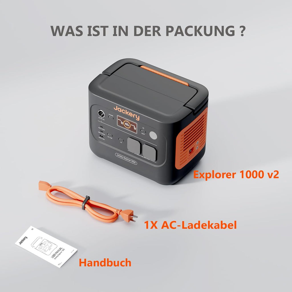 Jackery 1000 V2 Powerstation 1070Wh, 1500W, mit 200W Solarpanel & Schnellladung