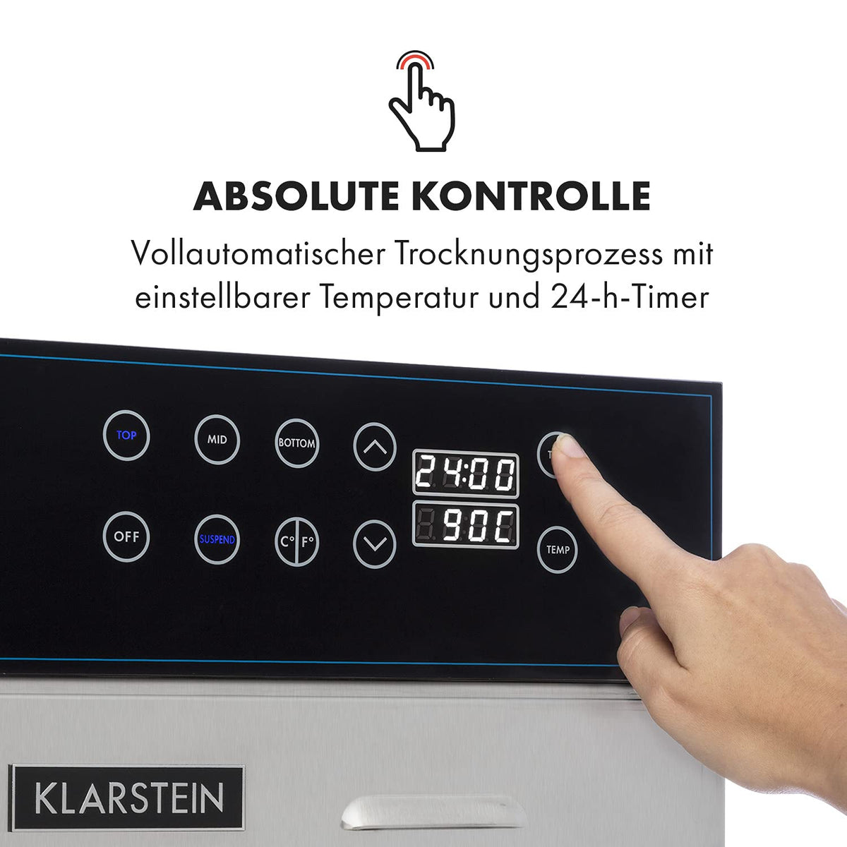 Klarstein Dörrautomat Edelstahl – 4.000-W-Dörrgerät, 48 Edelstahl-Einlegeböden, 30–90 °C, 24-Stunden-Timer, 6 Ventilatoren, 2 Trockenkammern, 50–55 dB, ideal für Obst, Gemüse, Fleisch, Kräuter, Silbero