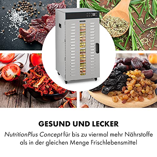 Klarstein Dörrautomat Edelstahl – 4.000-W-Dörrgerät, 48 Edelstahl-Einlegeböden, 30–90 °C, 24-Stunden-Timer, 6 Ventilatoren, 2 Trockenkammern, 50–55 dB, ideal für Obst, Gemüse, Fleisch, Kräuter, Silbero