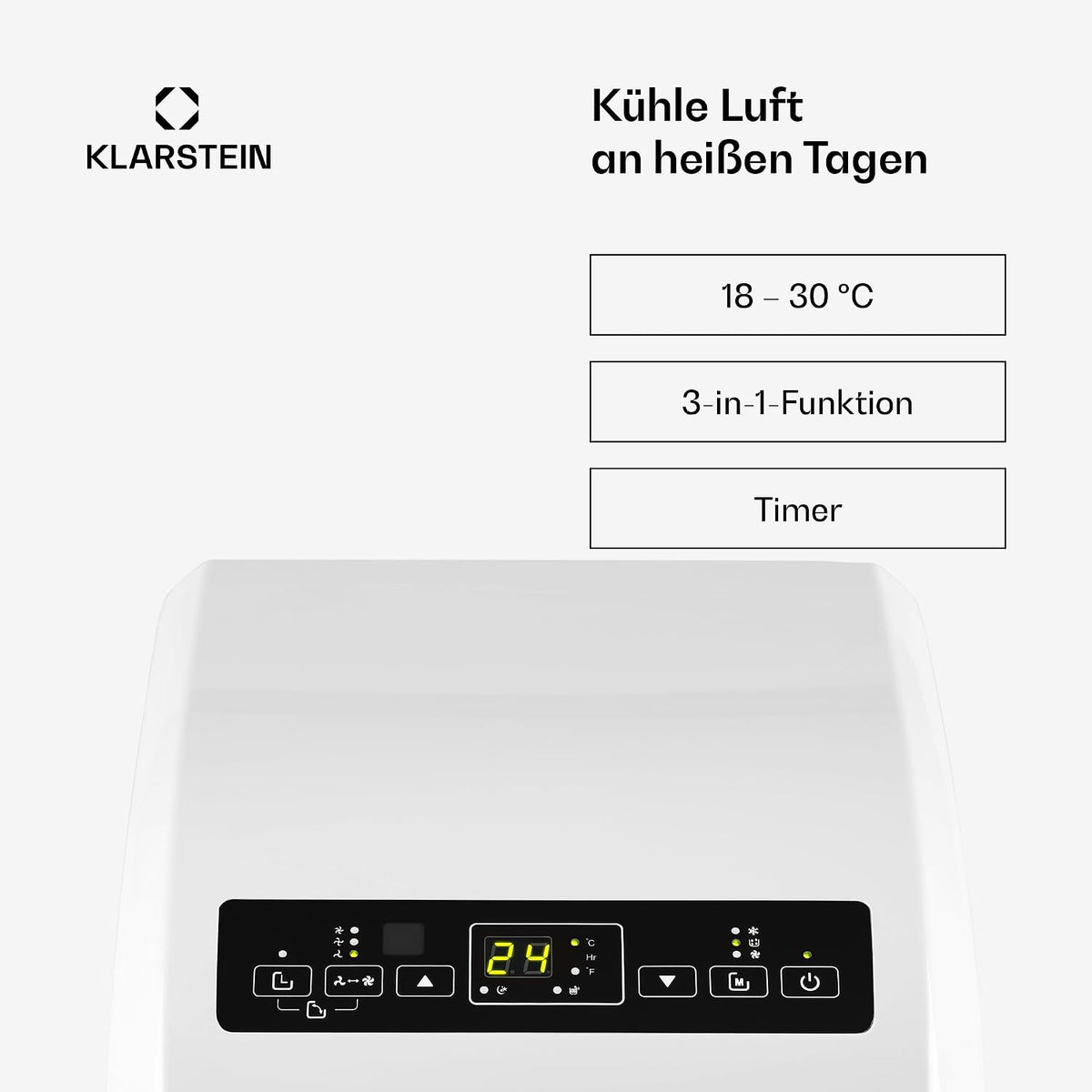Klarstein Metrobreeze Rom Mobiles Klimagerät 10.000 BTU – 4-in-1, R290, EEK A+, SEER 12, 3kW, Fernbedienung, Weiß