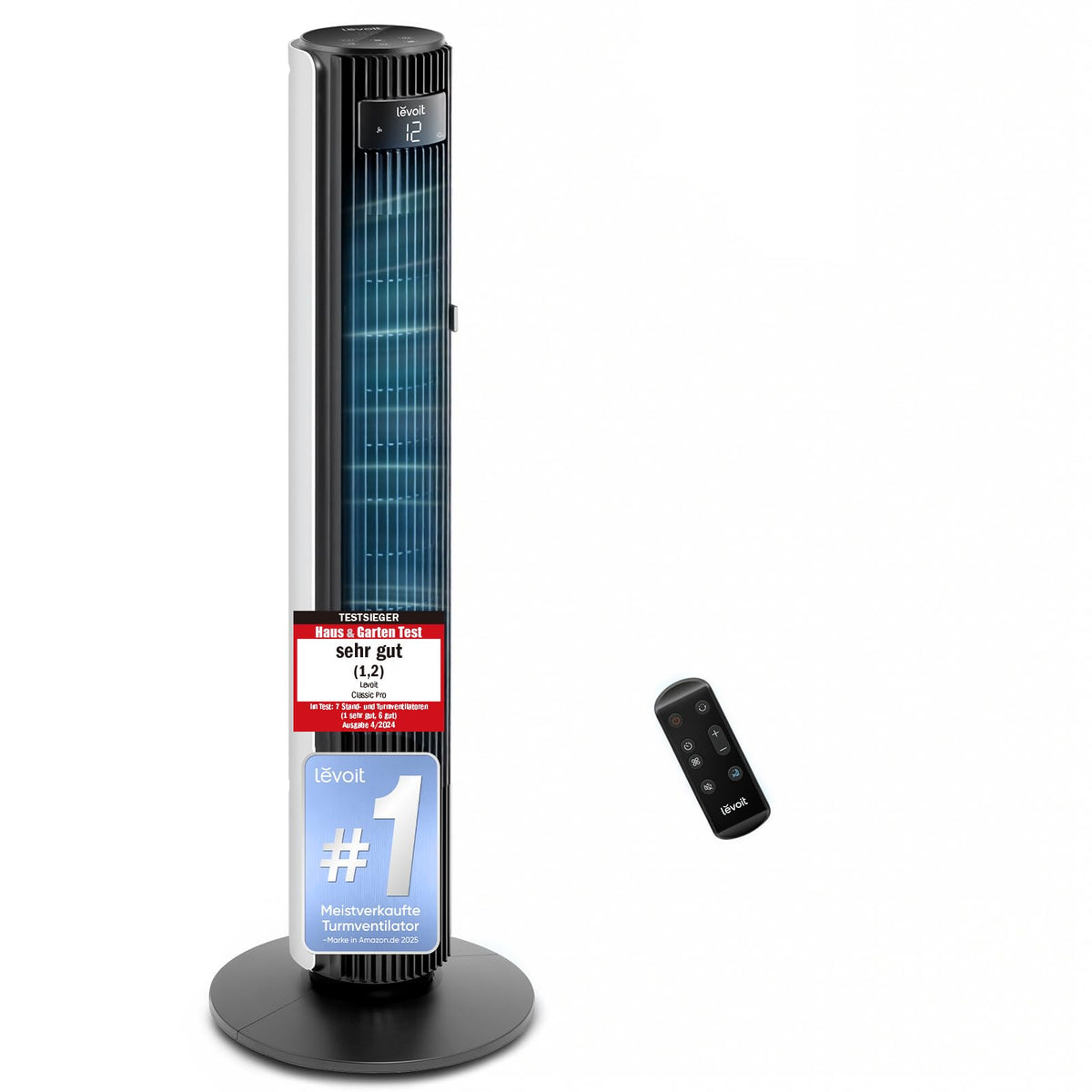 Levoit LTF-F422S-KEU Classic Pro Smart Turmventilator – 12 Stufen, 25dB, 2844m³/h, Alexa, App, Schwarz