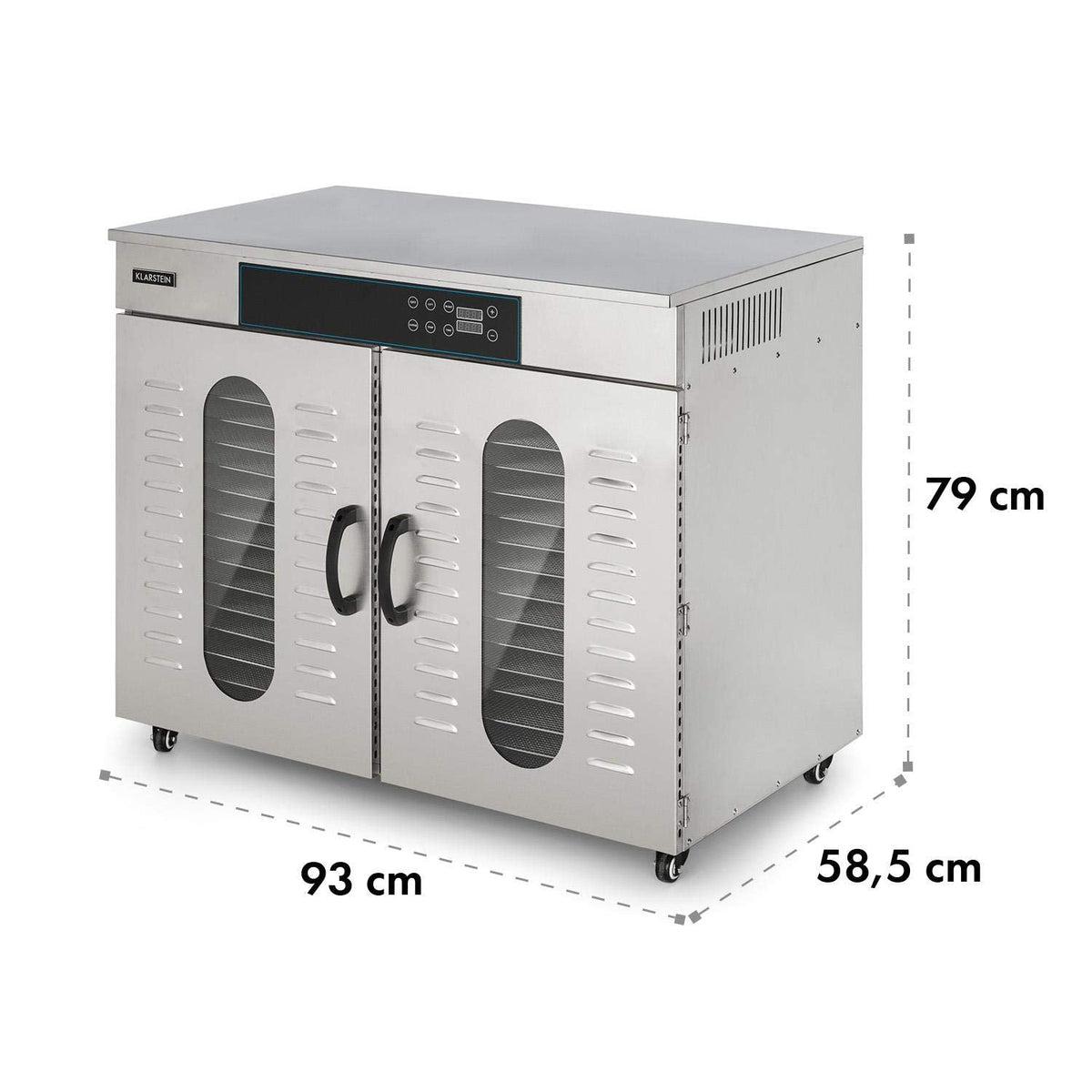 Klarstein Dörrautomat Edelstahl – 4.000-W-Dörrgerät, 48 Edelstahl-Einlegeböden, 30–90 °C, 24-Stunden-Timer, 6 Ventilatoren, 2 Trockenkammern, 50–55 dB, ideal für Obst, Gemüse, Fleisch, Kräuter, Silbero