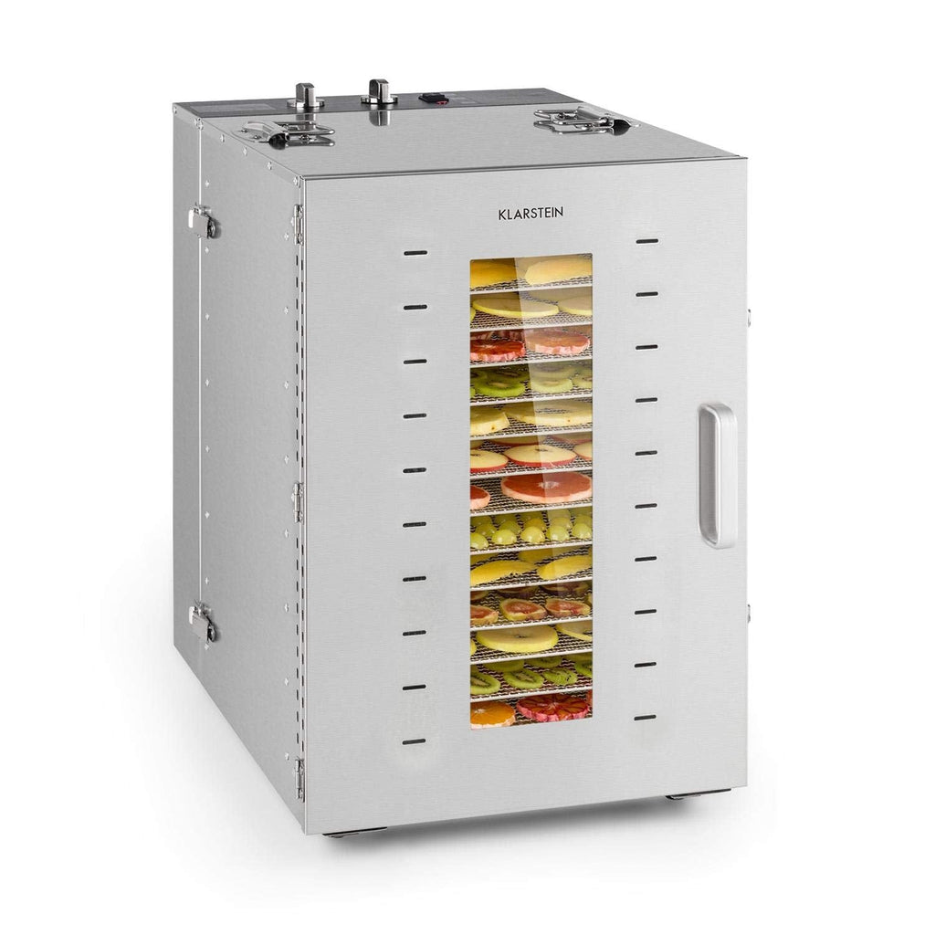 Klarstein Dörrautomat Edelstahl – 4.000-W-Dörrgerät, 48 Edelstahl-Einlegeböden, 30–90 °C, 24-Stunden-Timer, 6 Ventilatoren, 2 Trockenkammern, 50–55 dB, ideal für Obst, Gemüse, Fleisch, Kräuter, Silbero