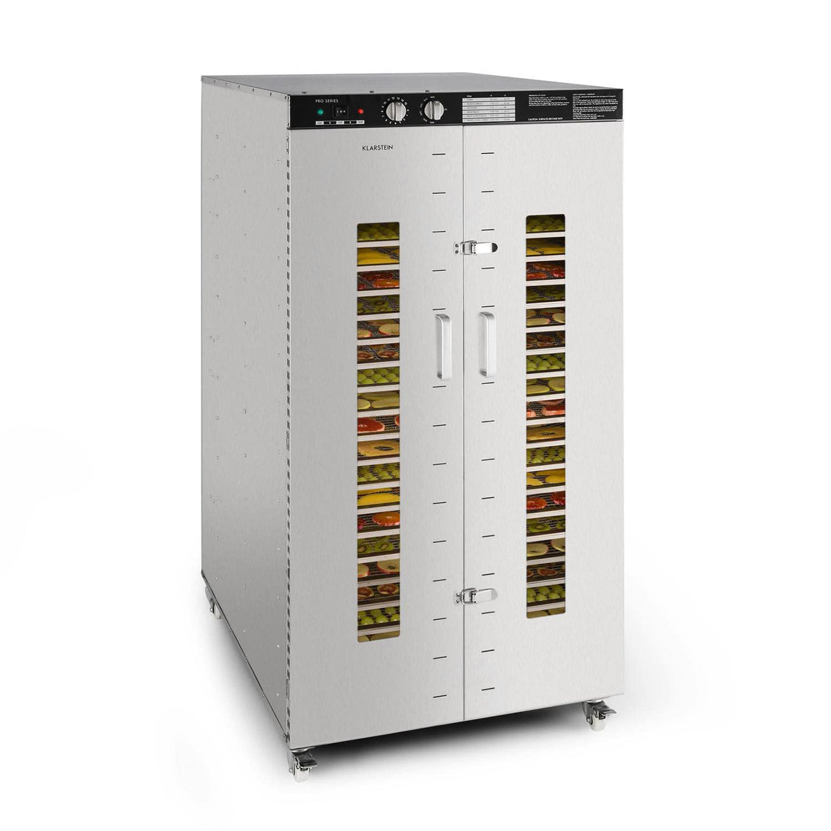 Klarstein Dörrautomat Edelstahl – 4.000-W-Dörrgerät, 48 Edelstahl-Einlegeböden, 30–90 °C, 24-Stunden-Timer, 6 Ventilatoren, 2 Trockenkammern, 50–55 dB, ideal für Obst, Gemüse, Fleisch, Kräuter, Silbero