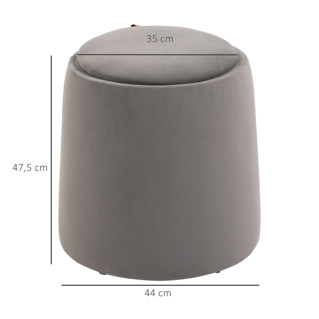 HOMCOM 2-in-1 Hocker in Samtoptik inklusive Stauraum und abnehmbaren Deckel Φ44 cm x 47,5 cm Grau