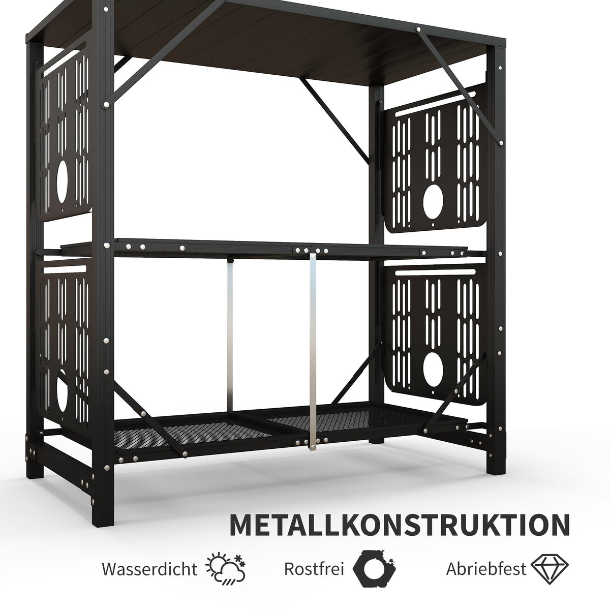 Outsunny Campingtisch Picknicktisch Outdoor-Küchenschrank, klappbar, wetterbeständig, 126 cm x 44 cm x 80 cm, Schwarz