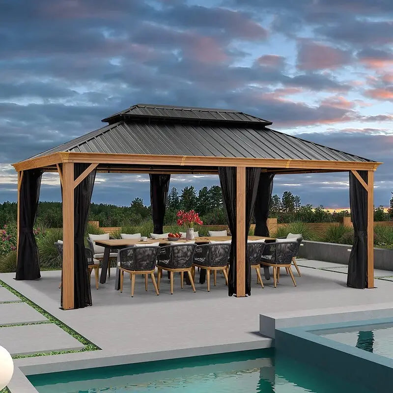 18 ft W x 12 ft D Heavy-Duty Metal Patio Gazebo with Reinforced Canopy and Anchoring Kit