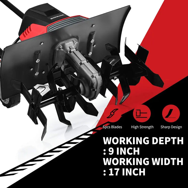 17-Inch Corded Electric Tiller & Cultivator – 13.5 Amp Motor with 9-Inch Tilling Depth