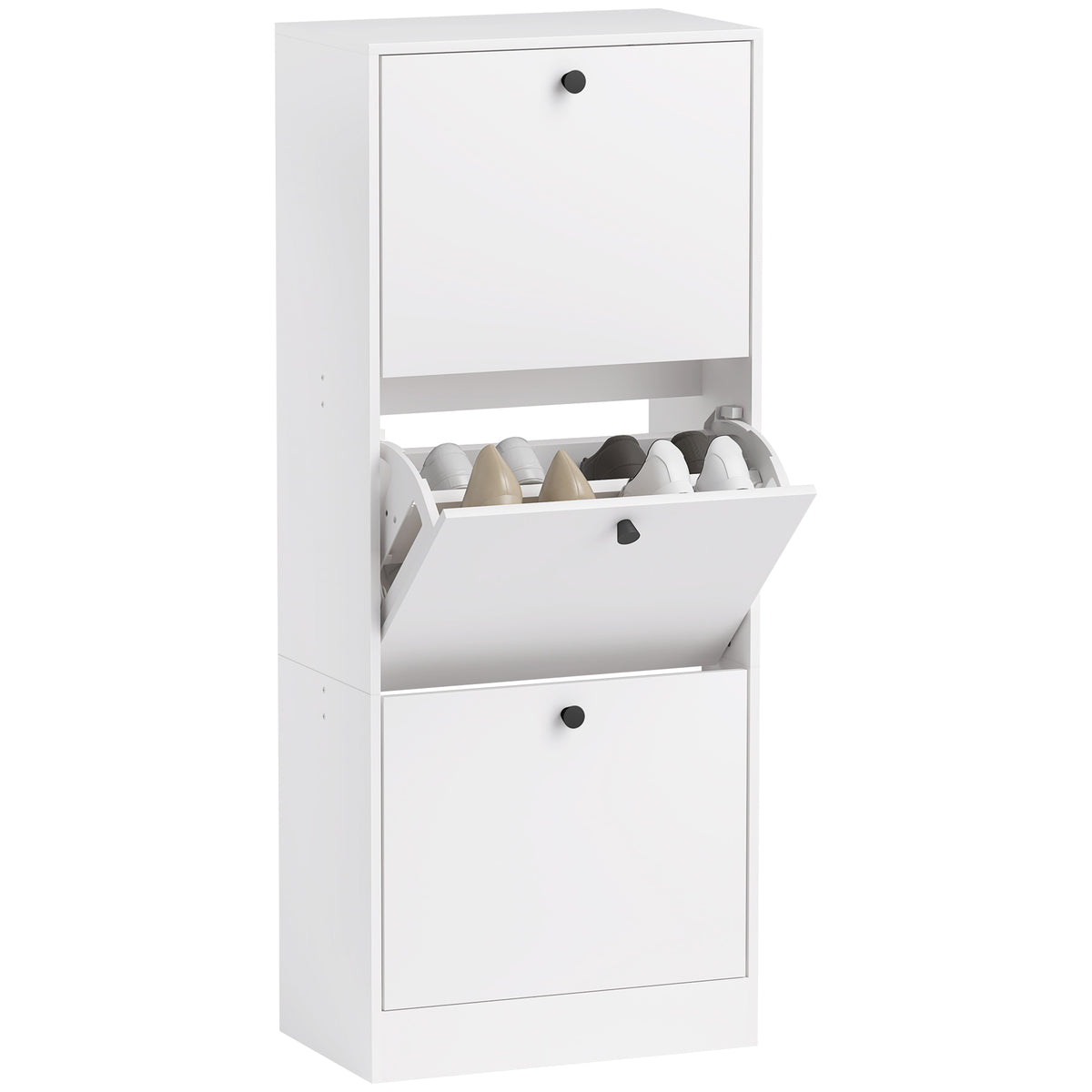 HOMCOM Schuhschrank, Schuhregal, 3 Klappfächer, verstellbar, Spanplatte, Weiß