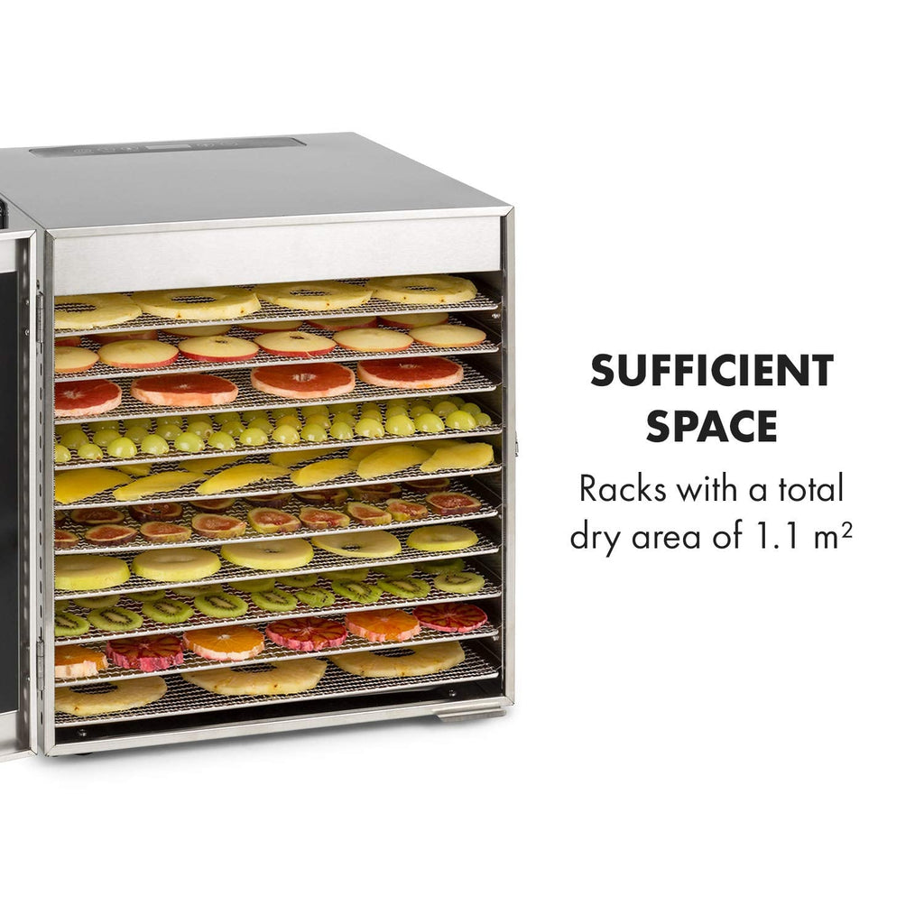 Klarstein Dörrgerät, Dörrautomat für Gemüse, Obst, Pilze & Fleisch, 1500W Edelstahl-Dörrautomat, Trockenautomat mit 16 Metallgitter, Dörrgerät mit 24H Timer & Touch-Display, Food Dehydratoro