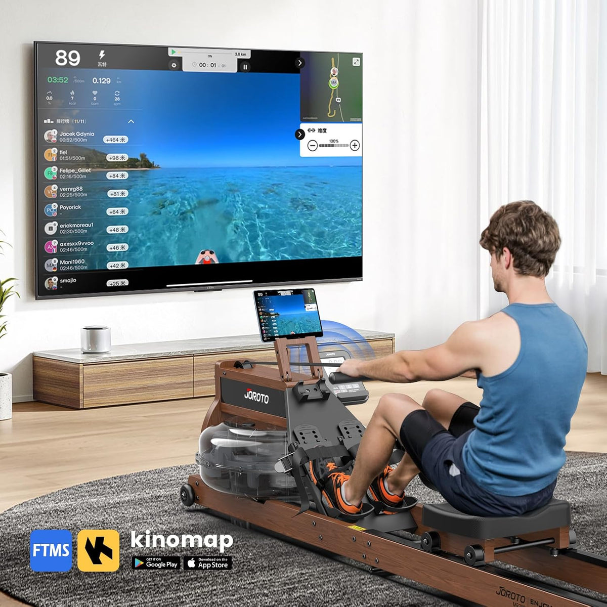 JOROTO MR380/MR390: Klappbares Eichenholz‑Rudergerät mit 28 L Tank und Bluetooth‑Monitor ✨