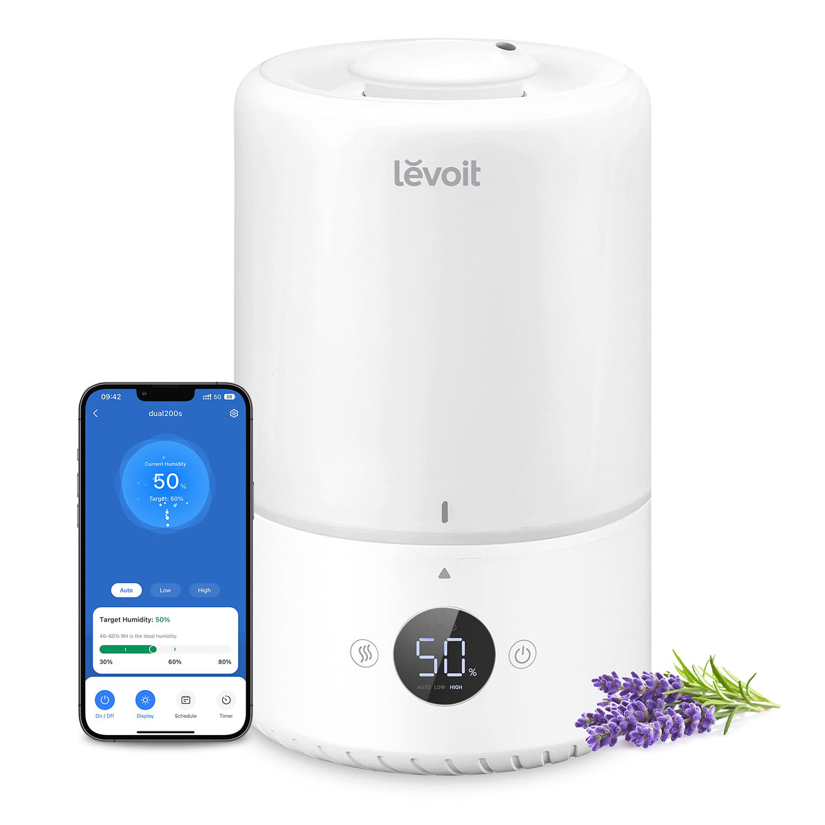 Levoit OasisMist LUH-O451S Luftbefeuchter 4,5L – Warm & Kalt, VortexMist, 550ml/h, 26dB, WiFi, Mondweiß