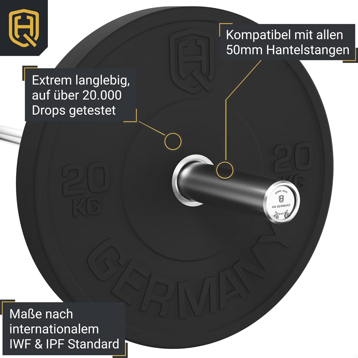 HQ Germany 50mm Vollgummi Bumper Plates - Gewichtsscheiben Set für Training ✨