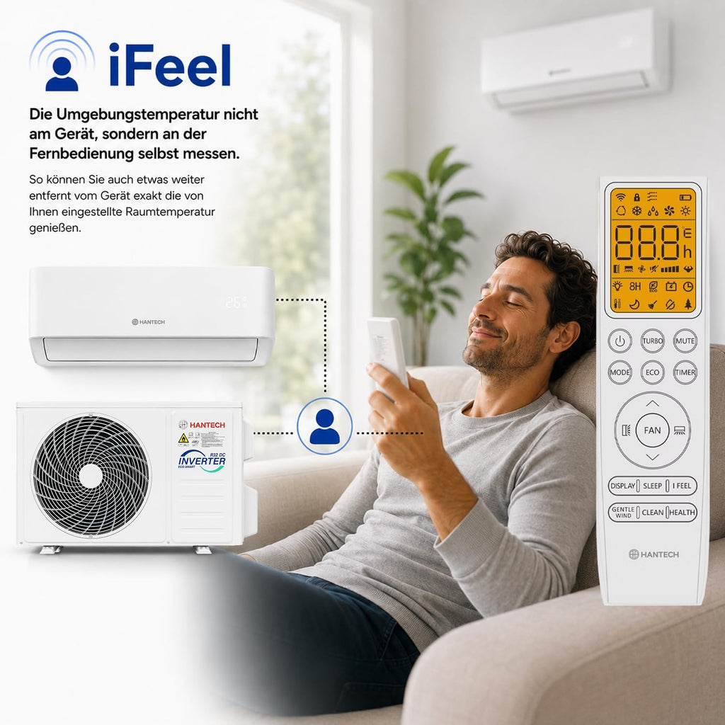 HANTECH H-PRO Split-Klimaanlage 12.000 BTU – Inverter, EEK A++, Heizen & Kühlen, WiFi, Alexa, Weiß