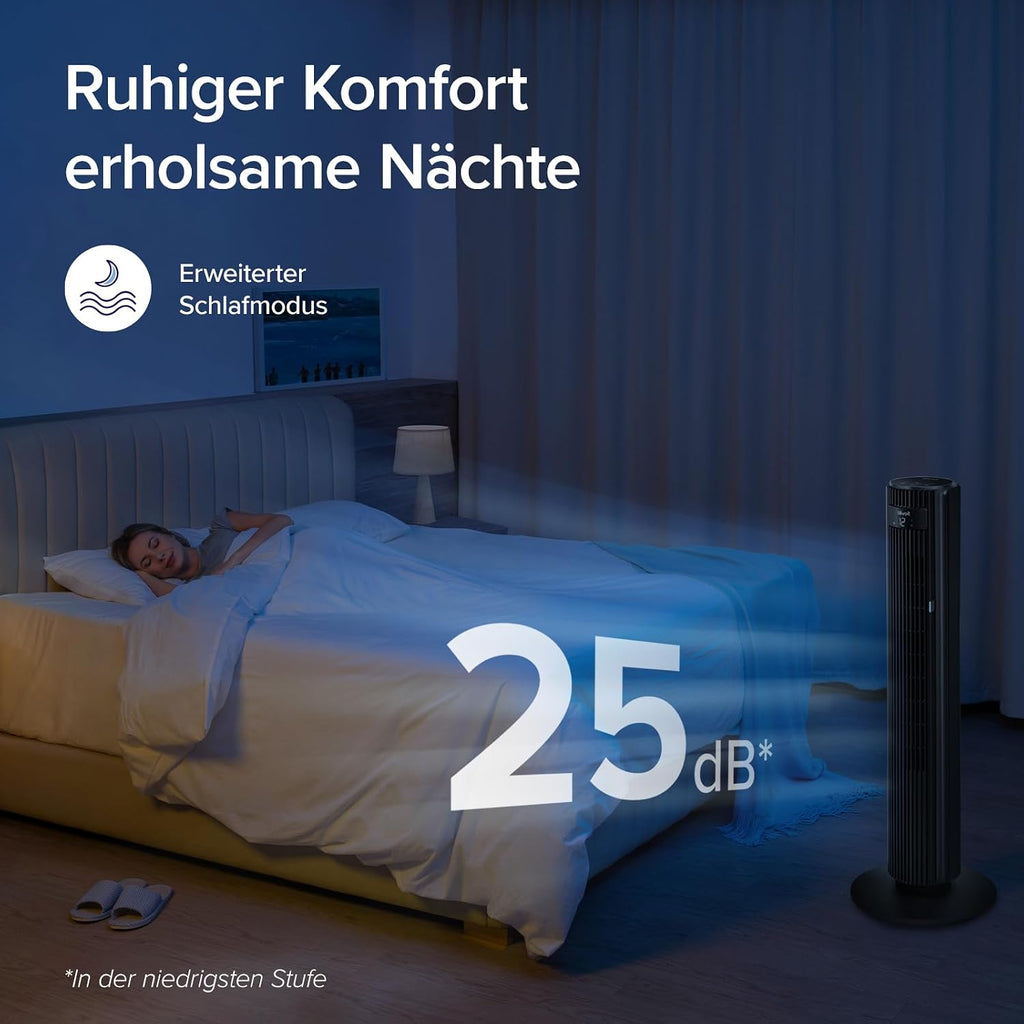 Levoit LTF-F422S-KEU Classic Pro Smart Turmventilator – 12 Stufen, 25dB, 2844m³/h, Alexa, App, Schwarz