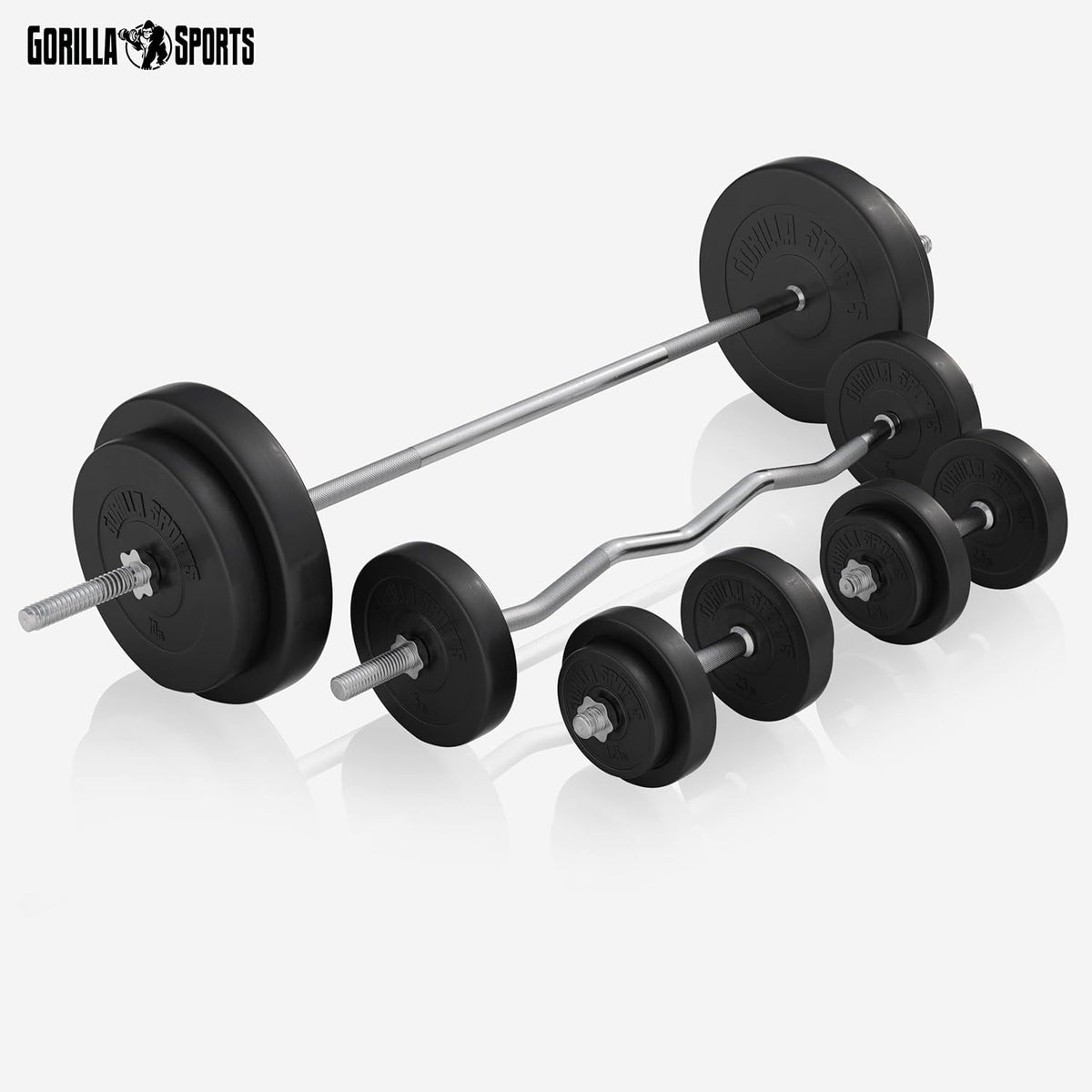 Gorilla Sports Hantelbank mit Gewichten, 170 cm Stange und Hantelset ✨