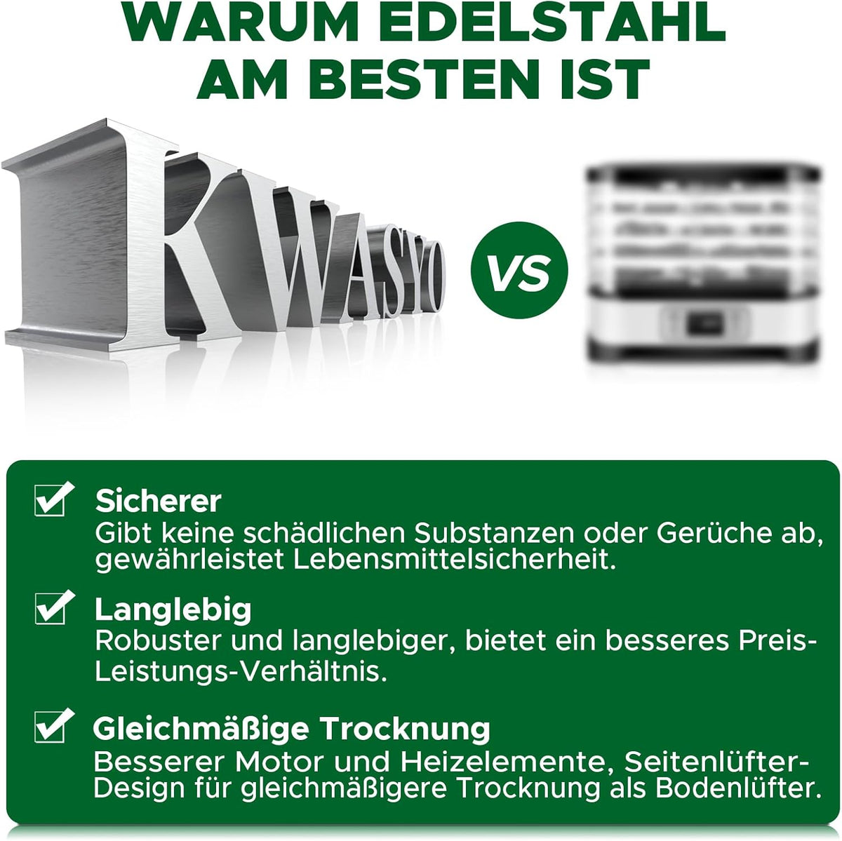 Kwasyo Dörrautomat Edelstahl, Dörrgerät 12 Etagen Ganz in Schwarz, 30-90℃ Temperaturregelung, 24 Stunden Timer, Rezeptheft für Fleisch Obst Gemüse Kräuter, 1000W, LT-09o